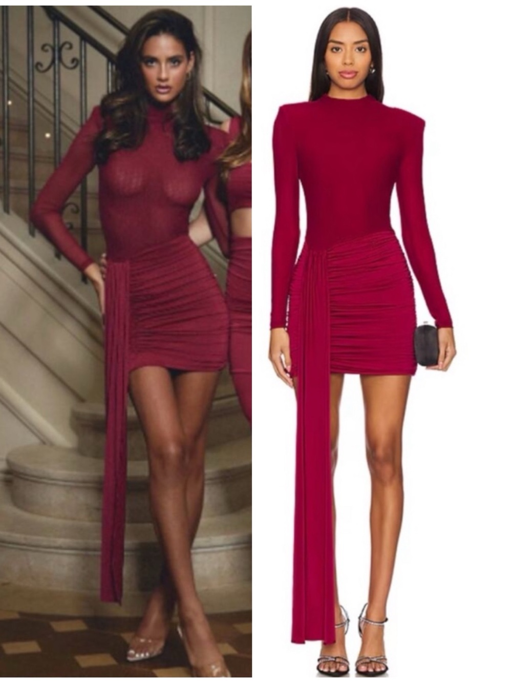 NWT Nookie Enigma Mini Dress in Ruby Red Ruched Long Sleeve Size XS